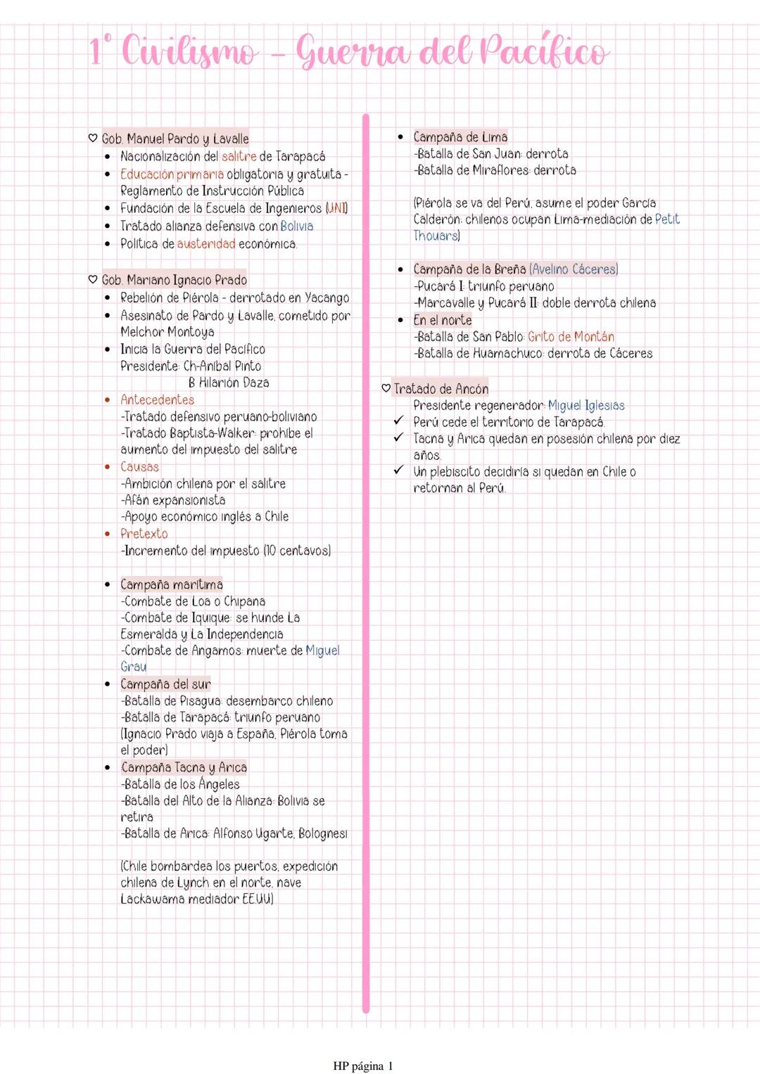 # 1º Civilismo - Guerra del Pacífico
♡ Gob Manuel Pardo y Lavalle
* Nacionalización del salitre de Tarapacá
* Educación primaria obliga