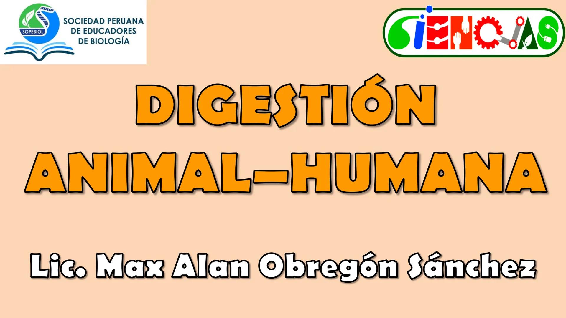 SOPEBIOL
SOCIEDAD PERUANA
DE EDUCADORES
DE BIOLOGÍA
SIENCIAS
DIGESTIÓN
ANIMAL-HUMANA
Lic. Max Alan Obregón Sánchez # AUTÓTROFO
VS
# FO