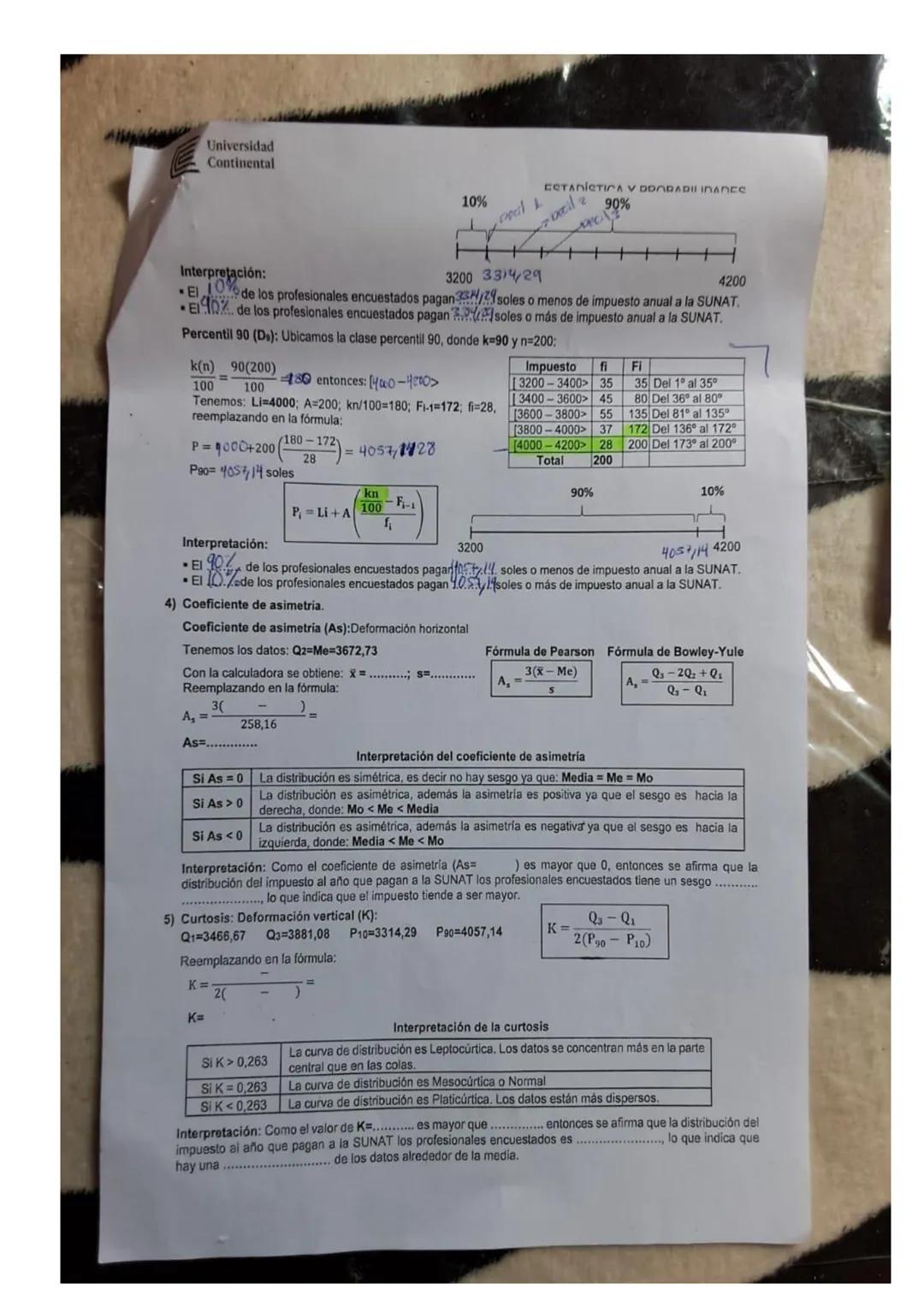 Universidad
Continental
ESTADÍSTICA Y PROBABILIDADES
Hoja de trabajo N°7: Medidas de posición y de Asimetría y Curtosis
NRC: 70708 76709 767