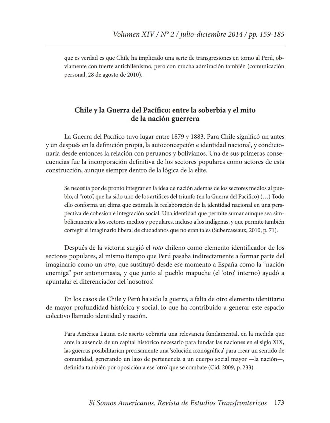 Volumen XIV / N° 2/julio-diciembre 2014/pp. 159-185
# La Guerra del Pacífico como referente nacional y punto
## condicionante de las relaci