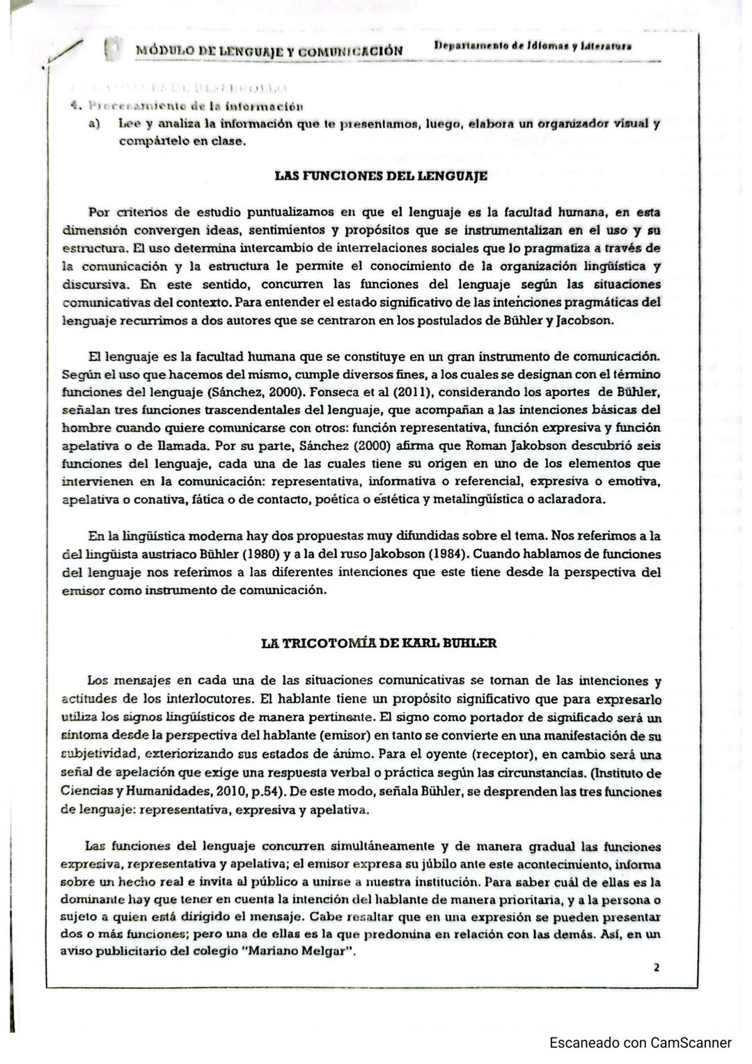 # MÓDULO DE LENGUAJE Y COMUNICACIÓN
Departamento de Idiomas y literatura
4. Procesamiento de la información
a) Lee y analiza la información
