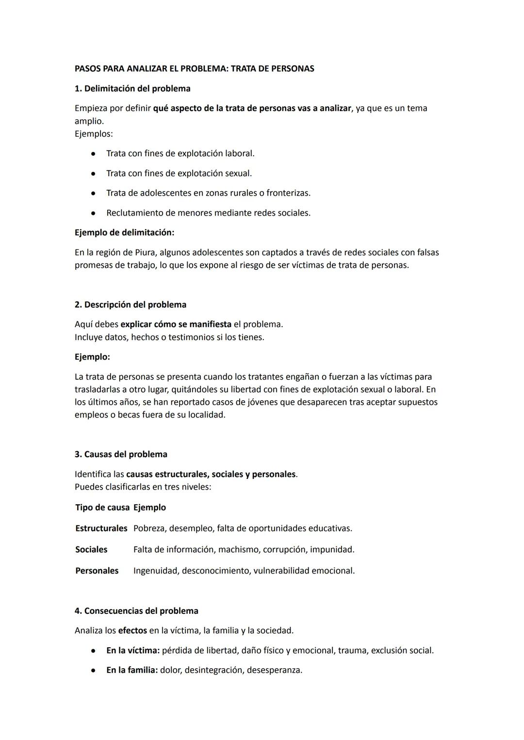 # PASOS PARA ANALIZAR EL PROBLEMA: TRATA DE PERSONAS
1. Delimitación del problema
Empieza por definir qué aspecto de la trata de personas