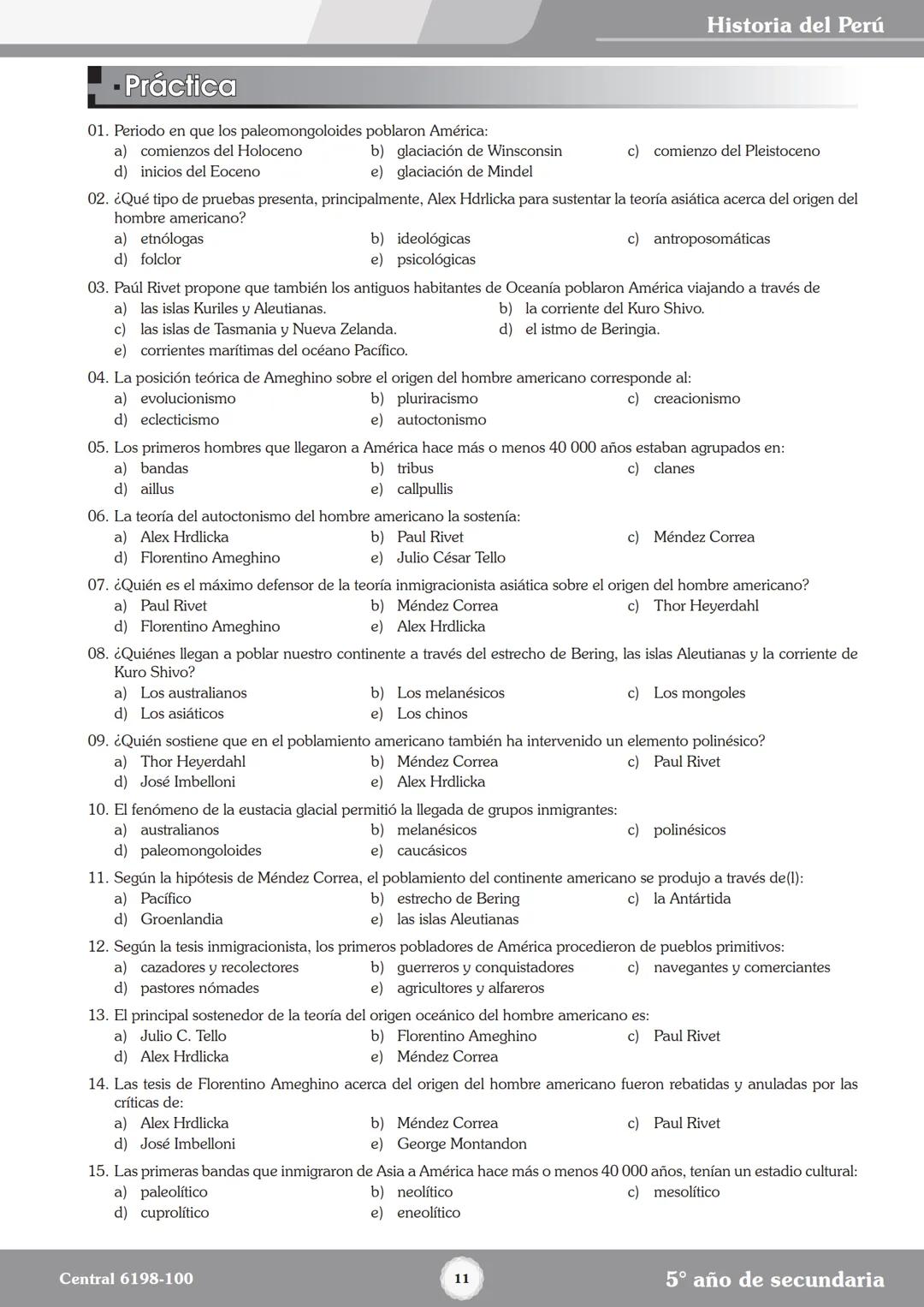 Colegios
# TRILCE
5.º San Marcos
Historia del Perú # Índice
I Bimestre
Capítulo 1
Primeros Pobladores Americanos
5
Capítulo 2
Poblamient
