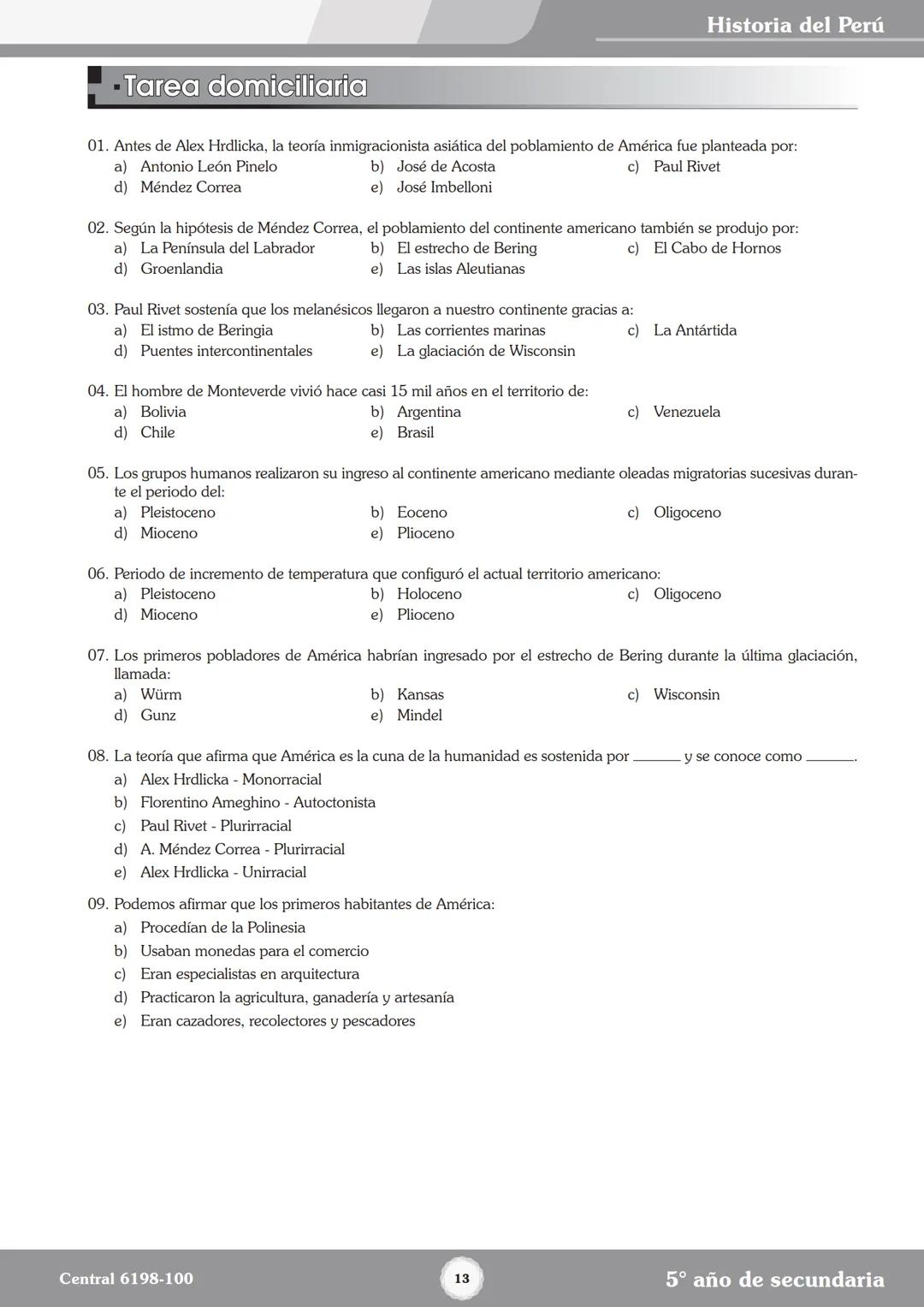 Colegios
# TRILCE
5.º San Marcos
Historia del Perú # Índice
I Bimestre
Capítulo 1
Primeros Pobladores Americanos
5
Capítulo 2
Poblamient