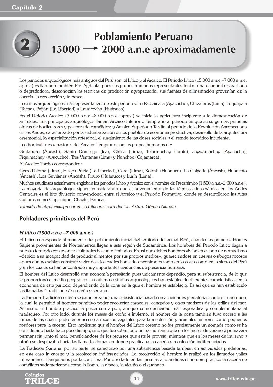 Colegios
# TRILCE
5.º San Marcos
Historia del Perú # Índice
I Bimestre
Capítulo 1
Primeros Pobladores Americanos
5
Capítulo 2
Poblamient
