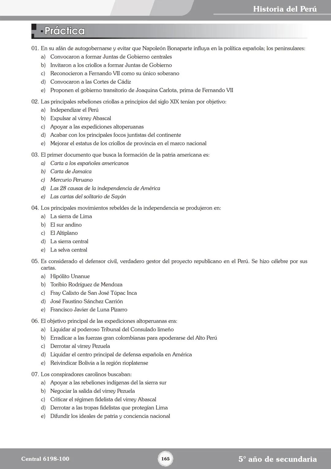 Colegios
# TRILCE
5.º San Marcos
Historia del Perú # Índice
I Bimestre
Capítulo 1
Primeros Pobladores Americanos
5
Capítulo 2
Poblamient