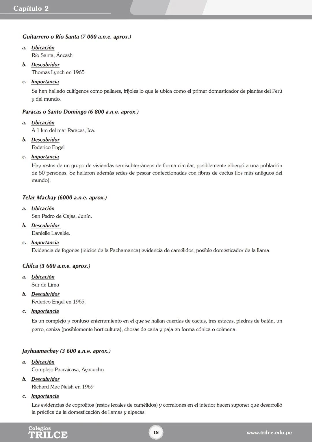 Colegios
# TRILCE
5.º San Marcos
Historia del Perú # Índice
I Bimestre
Capítulo 1
Primeros Pobladores Americanos
5
Capítulo 2
Poblamient
