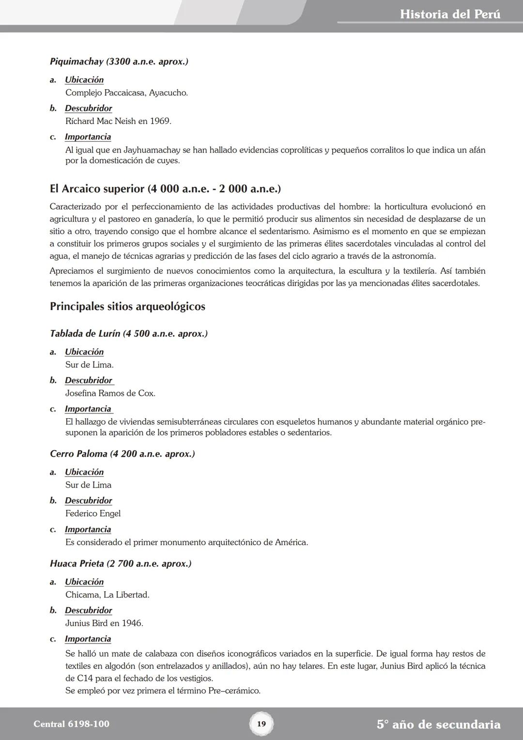 Colegios
# TRILCE
5.º San Marcos
Historia del Perú # Índice
I Bimestre
Capítulo 1
Primeros Pobladores Americanos
5
Capítulo 2
Poblamient