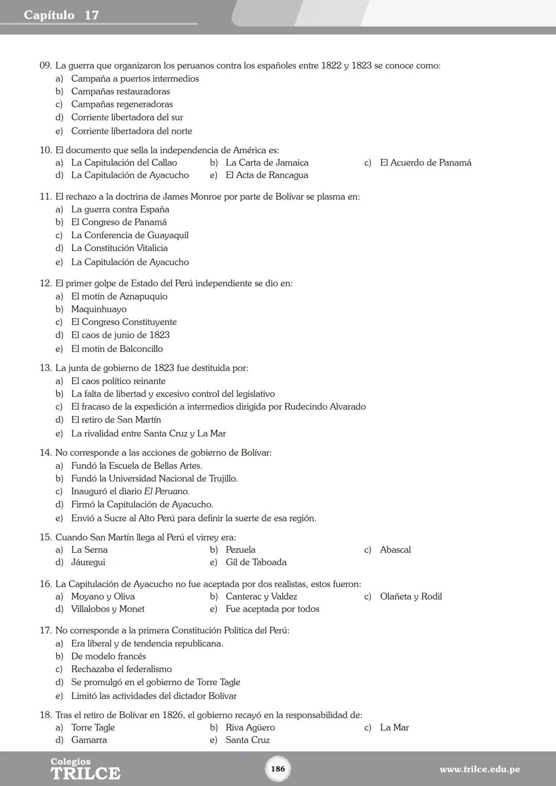 Colegios
# TRILCE
5.º San Marcos
Historia del Perú # Índice
I Bimestre
Capítulo 1
Primeros Pobladores Americanos
5
Capítulo 2
Poblamient