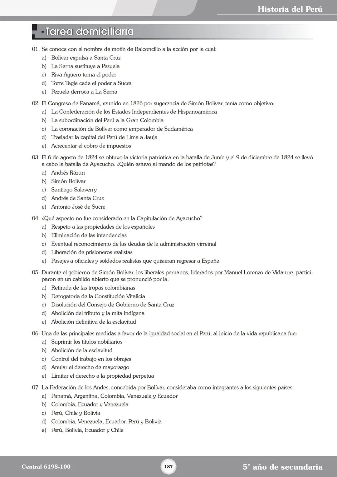 Colegios
# TRILCE
5.º San Marcos
Historia del Perú # Índice
I Bimestre
Capítulo 1
Primeros Pobladores Americanos
5
Capítulo 2
Poblamient