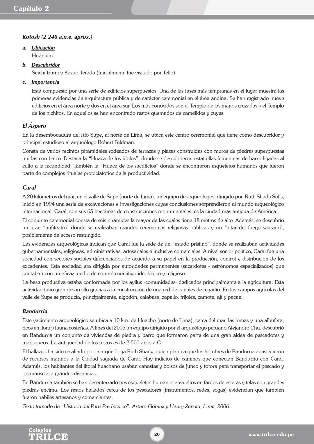 Colegios
# TRILCE
5.º San Marcos
Historia del Perú # Índice
I Bimestre
Capítulo 1
Primeros Pobladores Americanos
5
Capítulo 2
Poblamient