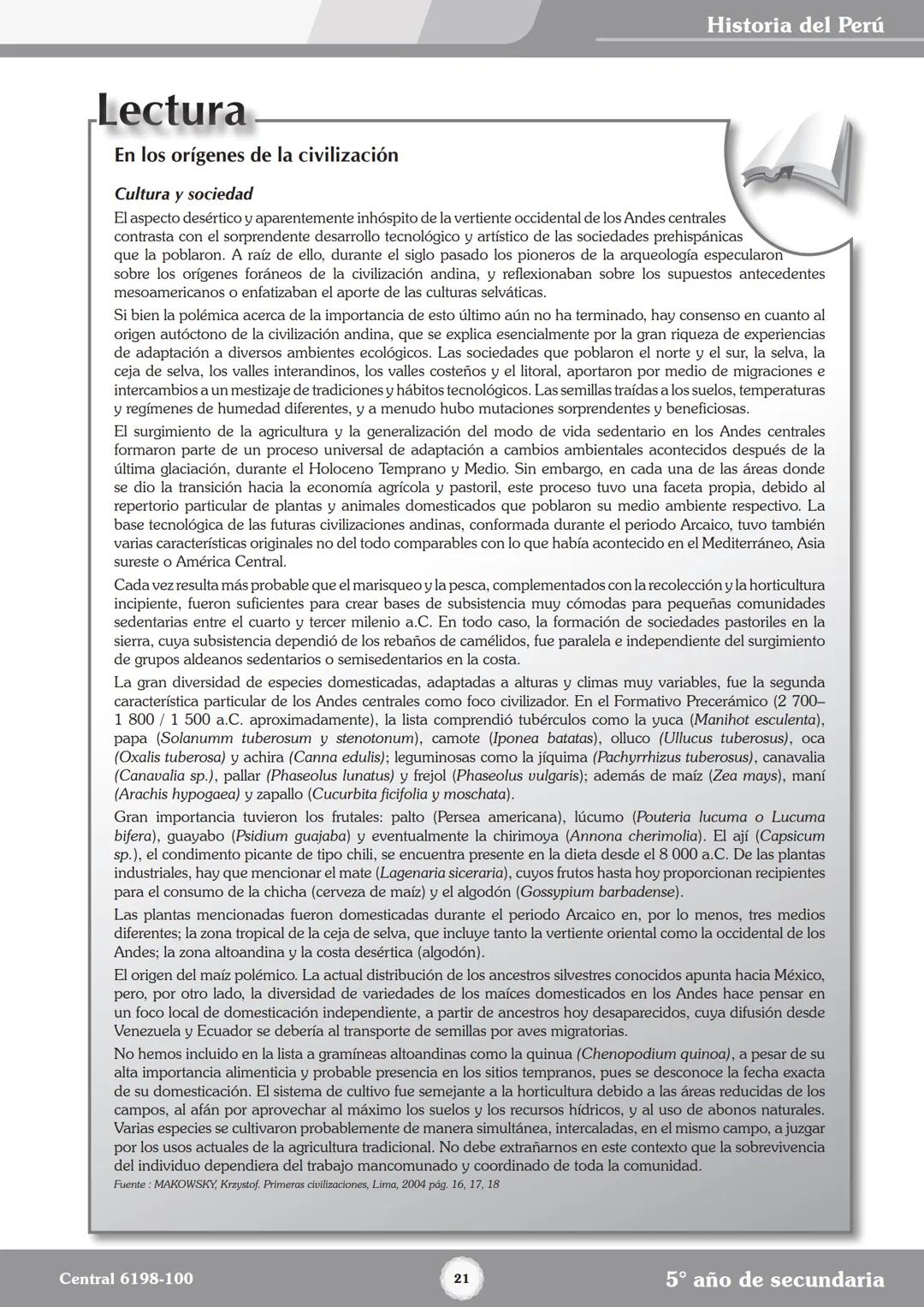 Colegios
# TRILCE
5.º San Marcos
Historia del Perú # Índice
I Bimestre
Capítulo 1
Primeros Pobladores Americanos
5
Capítulo 2
Poblamient
