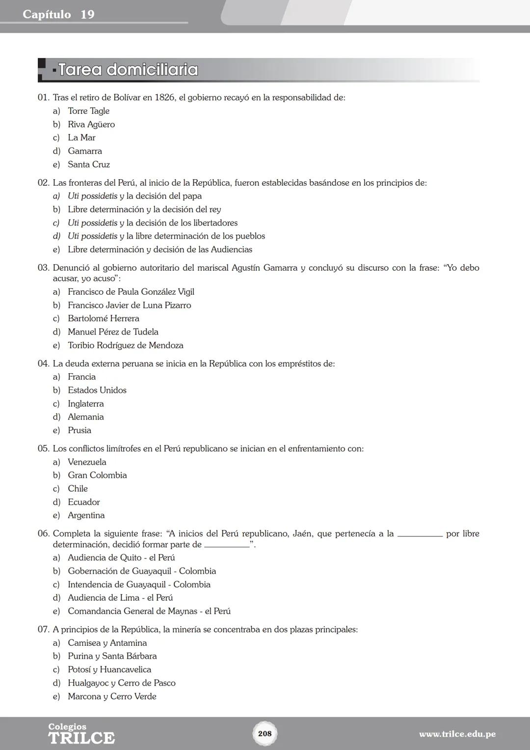 Colegios
# TRILCE
5.º San Marcos
Historia del Perú # Índice
I Bimestre
Capítulo 1
Primeros Pobladores Americanos
5
Capítulo 2
Poblamient