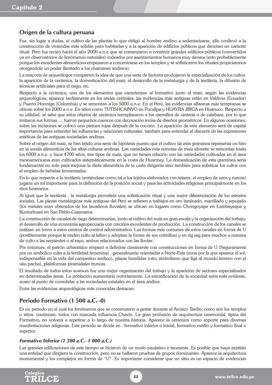Colegios
# TRILCE
5.º San Marcos
Historia del Perú # Índice
I Bimestre
Capítulo 1
Primeros Pobladores Americanos
5
Capítulo 2
Poblamient