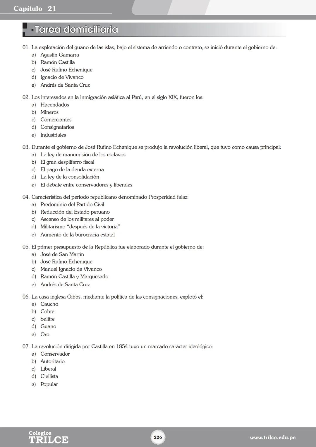 Colegios
# TRILCE
5.º San Marcos
Historia del Perú # Índice
I Bimestre
Capítulo 1
Primeros Pobladores Americanos
5
Capítulo 2
Poblamient