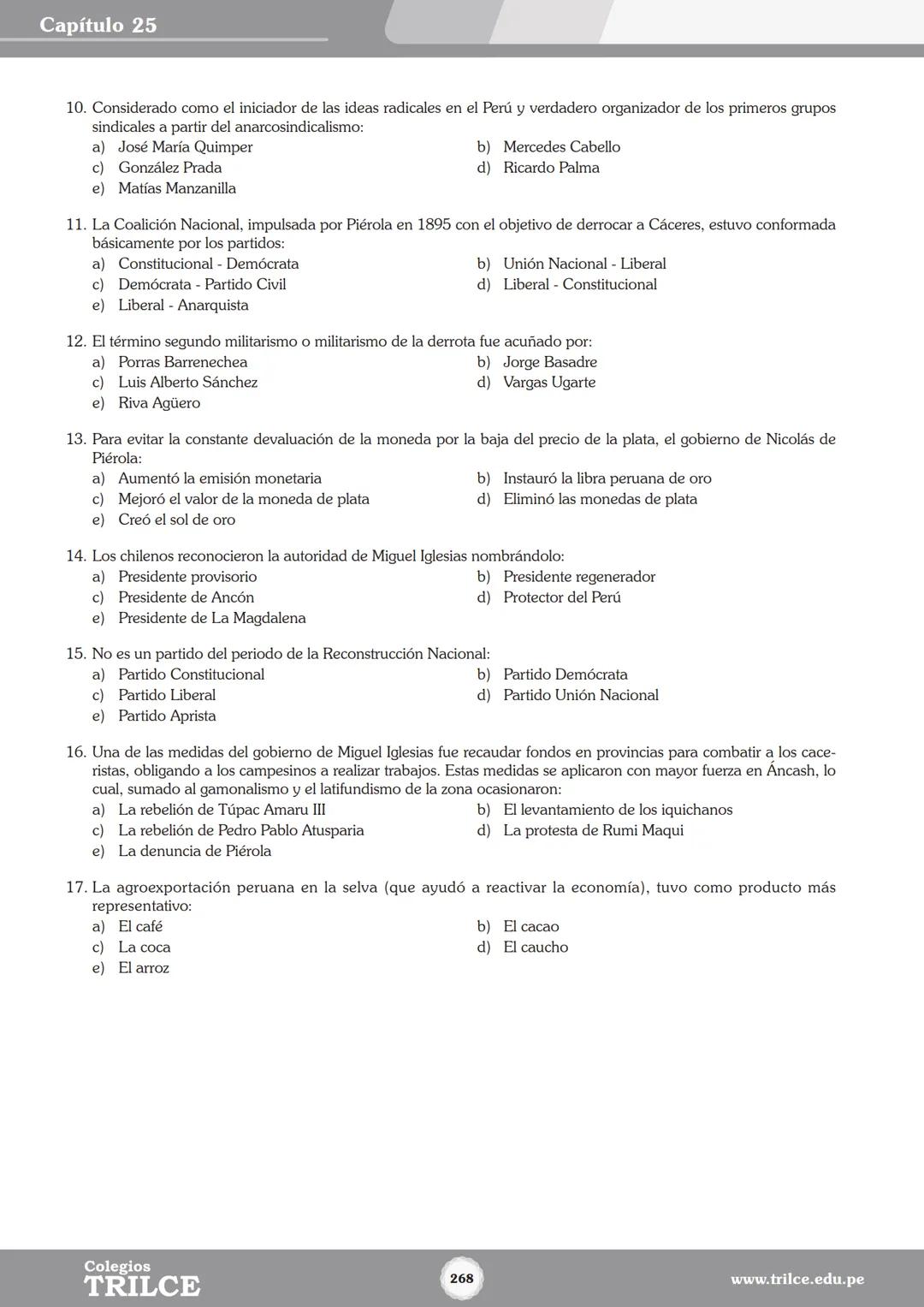 Colegios
# TRILCE
5.º San Marcos
Historia del Perú # Índice
I Bimestre
Capítulo 1
Primeros Pobladores Americanos
5
Capítulo 2
Poblamient