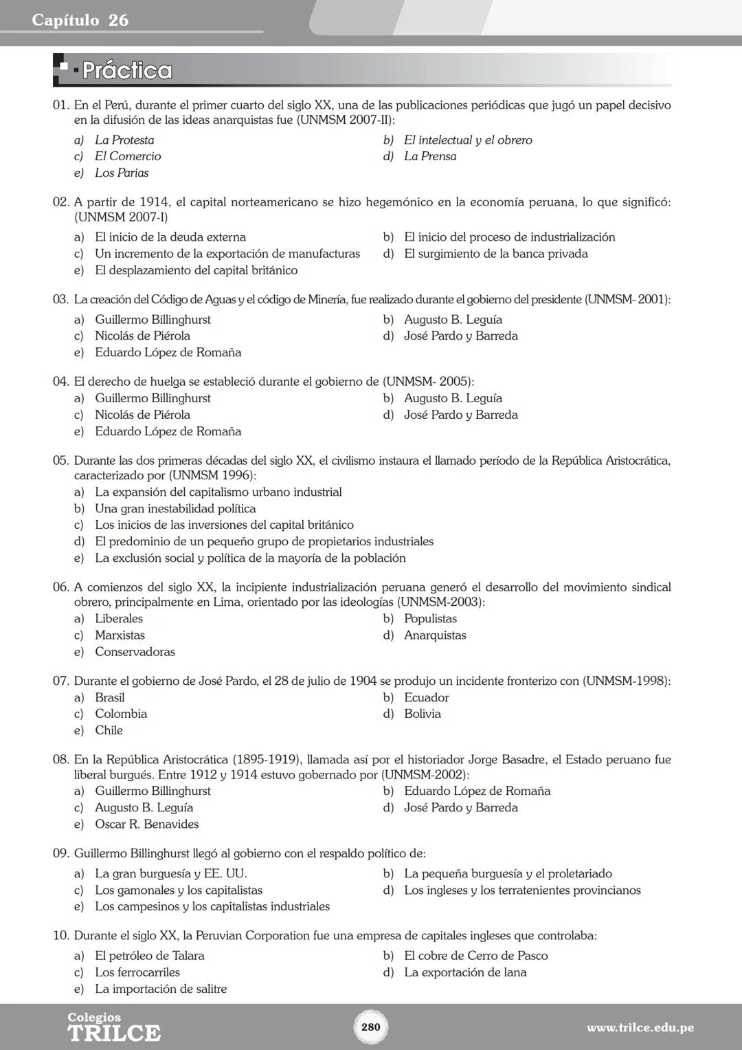 Colegios
# TRILCE
5.º San Marcos
Historia del Perú # Índice
I Bimestre
Capítulo 1
Primeros Pobladores Americanos
5
Capítulo 2
Poblamient