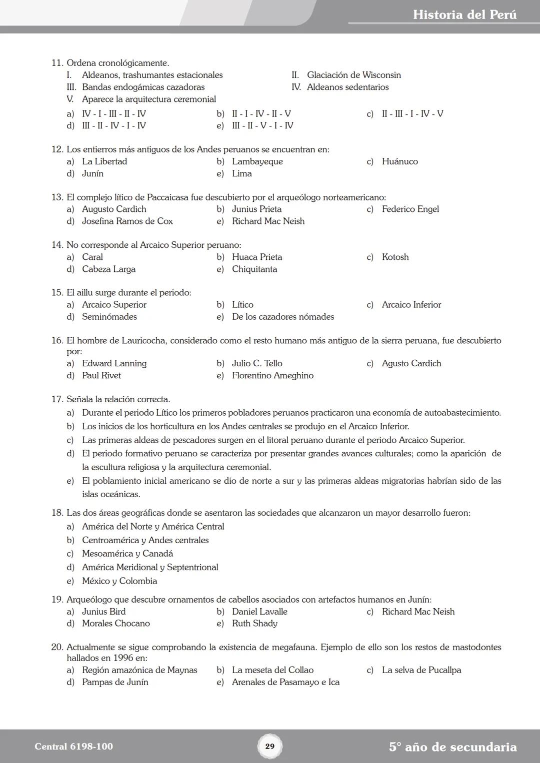 Colegios
# TRILCE
5.º San Marcos
Historia del Perú # Índice
I Bimestre
Capítulo 1
Primeros Pobladores Americanos
5
Capítulo 2
Poblamient