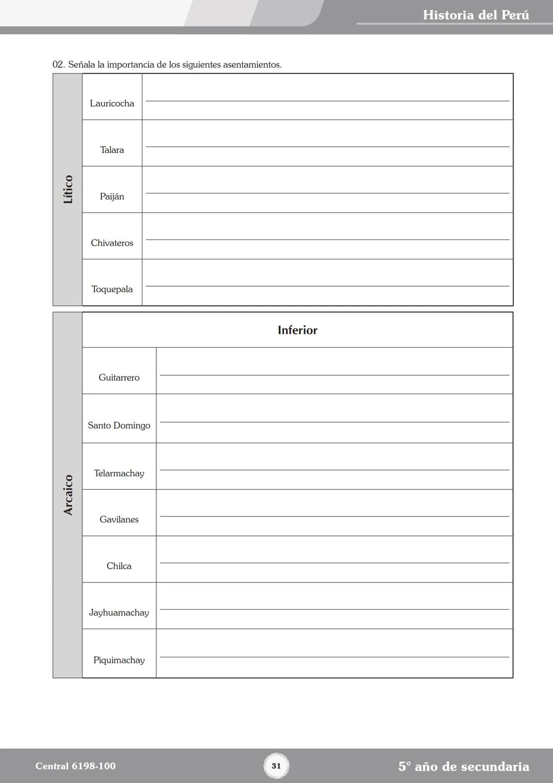 Colegios
# TRILCE
5.º San Marcos
Historia del Perú # Índice
I Bimestre
Capítulo 1
Primeros Pobladores Americanos
5
Capítulo 2
Poblamient