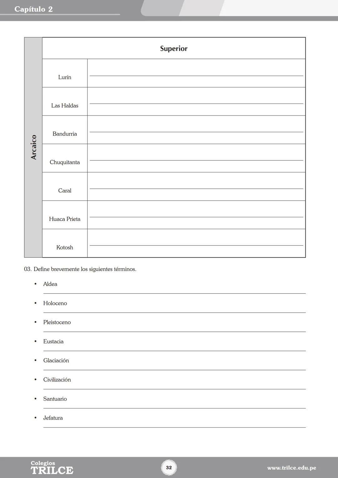 Colegios
# TRILCE
5.º San Marcos
Historia del Perú # Índice
I Bimestre
Capítulo 1
Primeros Pobladores Americanos
5
Capítulo 2
Poblamient