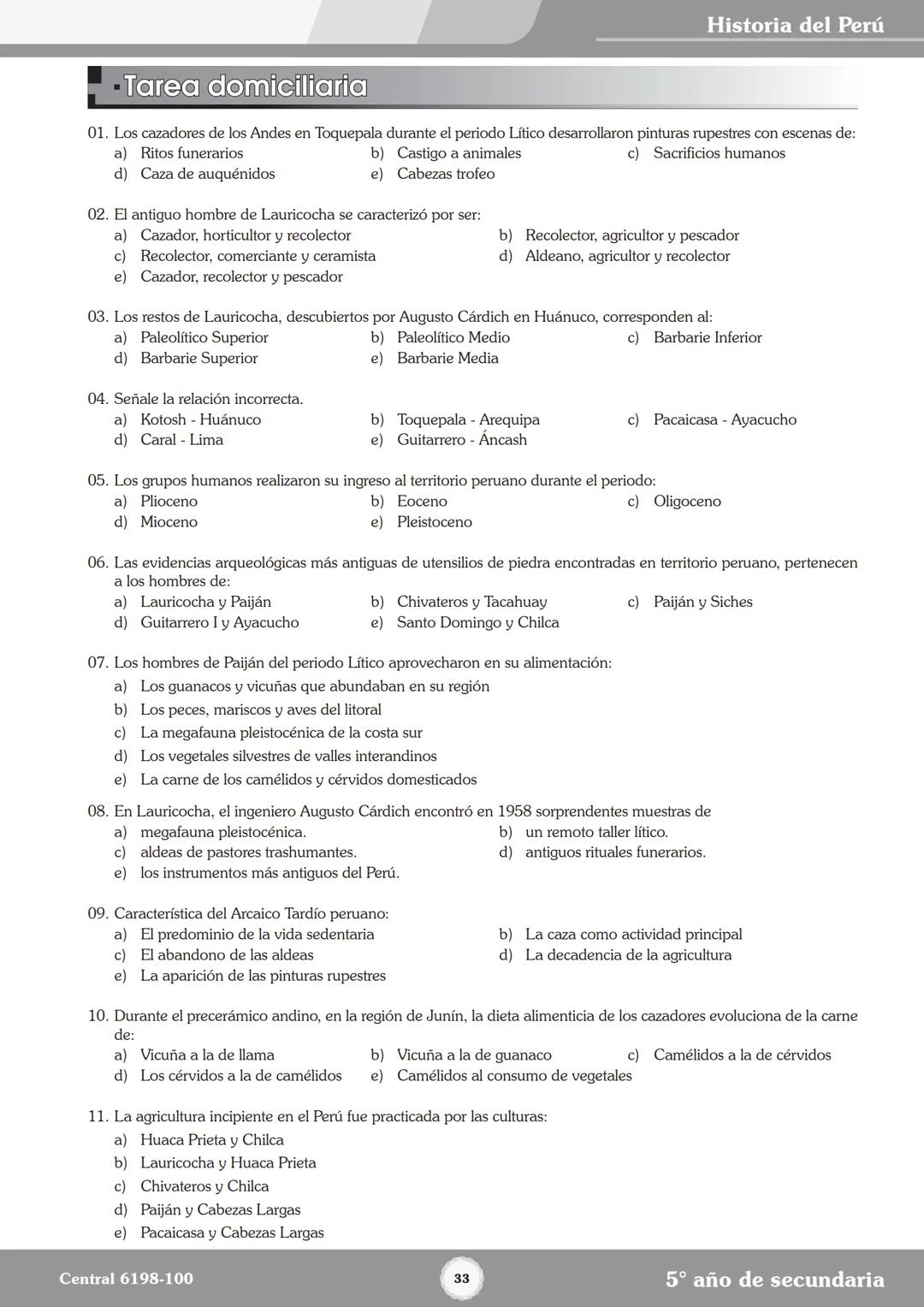 Colegios
# TRILCE
5.º San Marcos
Historia del Perú # Índice
I Bimestre
Capítulo 1
Primeros Pobladores Americanos
5
Capítulo 2
Poblamient