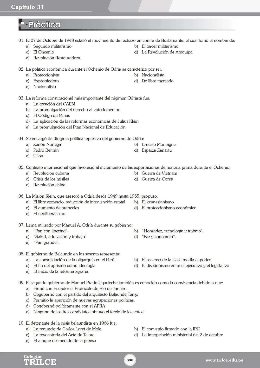 Colegios
# TRILCE
5.º San Marcos
Historia del Perú # Índice
I Bimestre
Capítulo 1
Primeros Pobladores Americanos
5
Capítulo 2
Poblamient