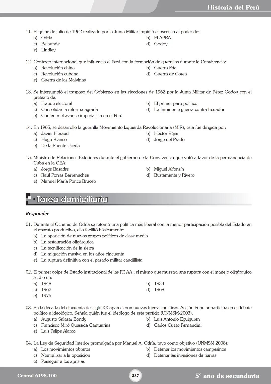 Colegios
# TRILCE
5.º San Marcos
Historia del Perú # Índice
I Bimestre
Capítulo 1
Primeros Pobladores Americanos
5
Capítulo 2
Poblamient