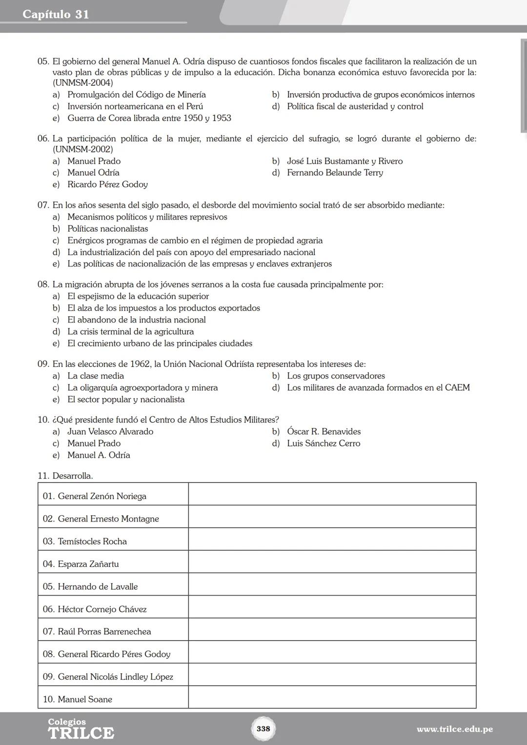 Colegios
# TRILCE
5.º San Marcos
Historia del Perú # Índice
I Bimestre
Capítulo 1
Primeros Pobladores Americanos
5
Capítulo 2
Poblamient