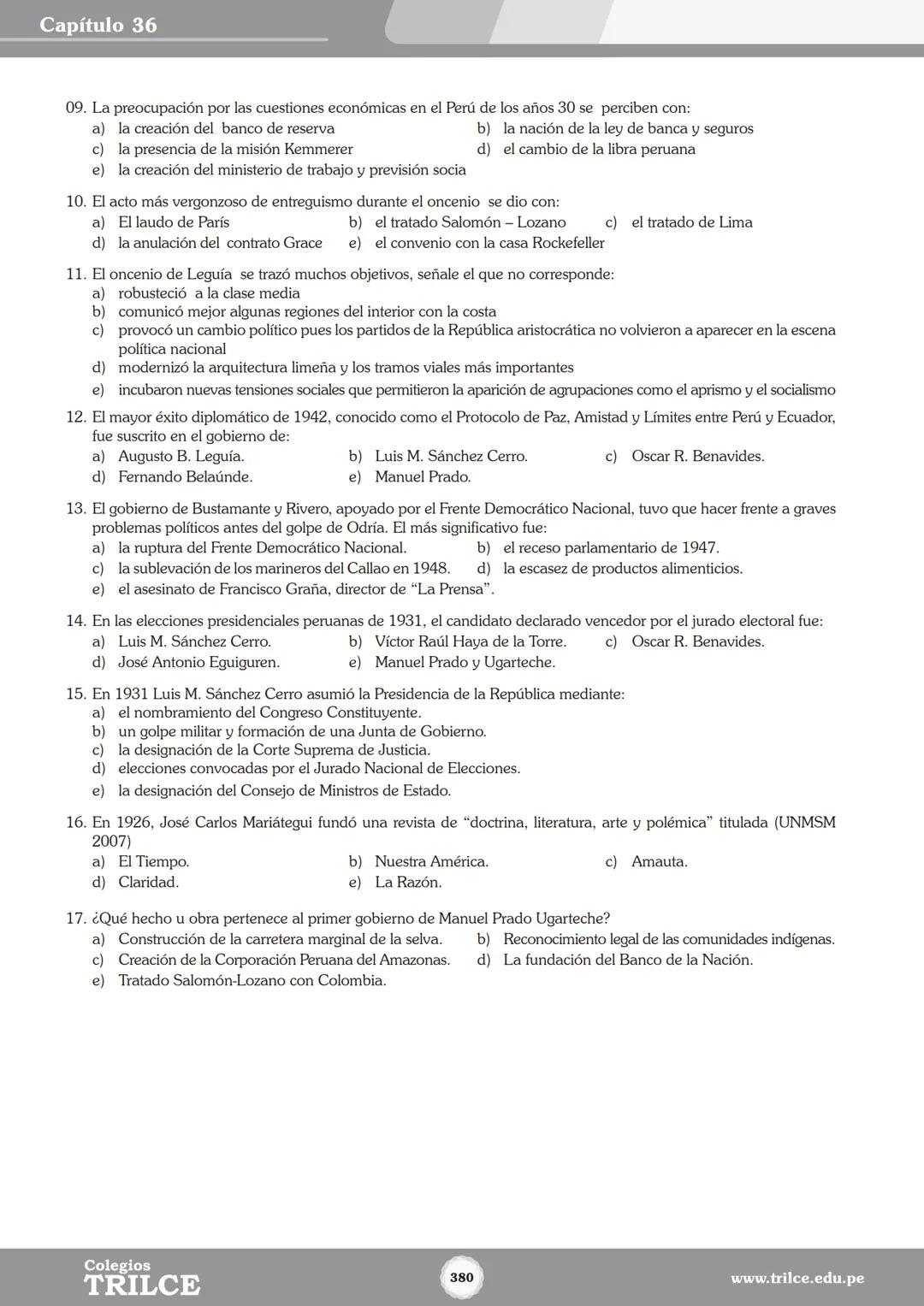 Colegios
# TRILCE
5.º San Marcos
Historia del Perú # Índice
I Bimestre
Capítulo 1
Primeros Pobladores Americanos
5
Capítulo 2
Poblamient
