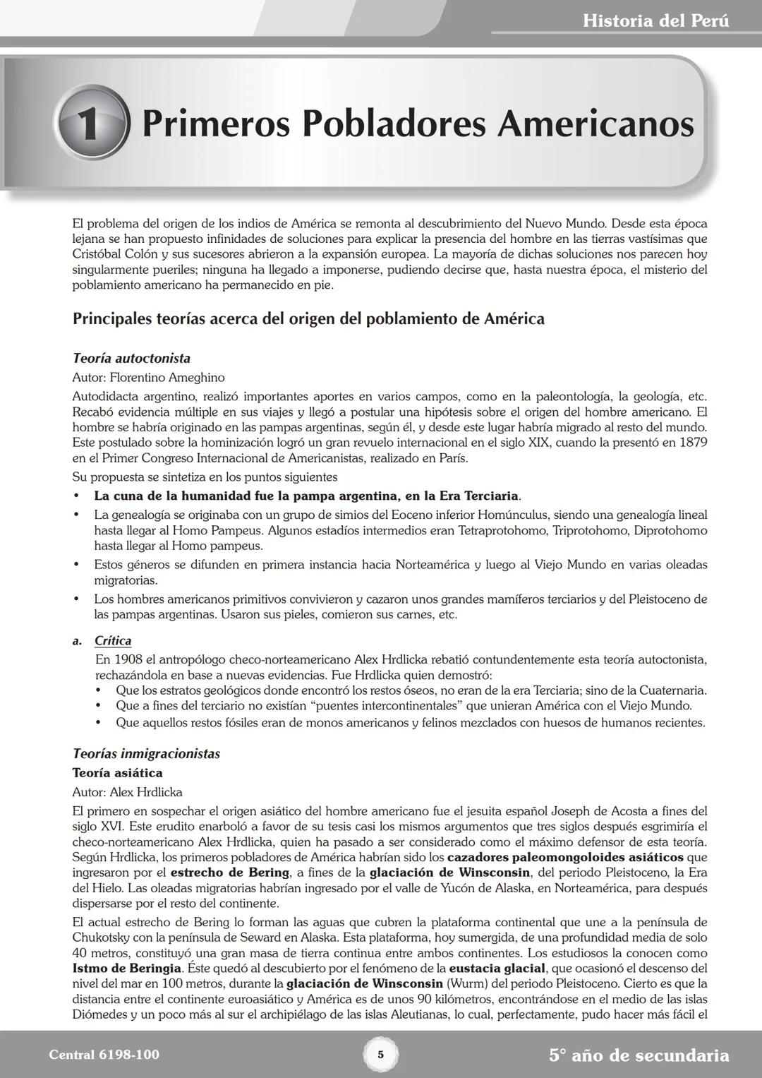 Colegios
# TRILCE
5.º San Marcos
Historia del Perú # Índice
I Bimestre
Capítulo 1
Primeros Pobladores Americanos
5
Capítulo 2
Poblamient