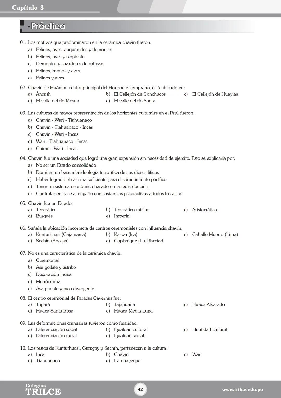 Colegios
# TRILCE
5.º San Marcos
Historia del Perú # Índice
I Bimestre
Capítulo 1
Primeros Pobladores Americanos
5
Capítulo 2
Poblamient