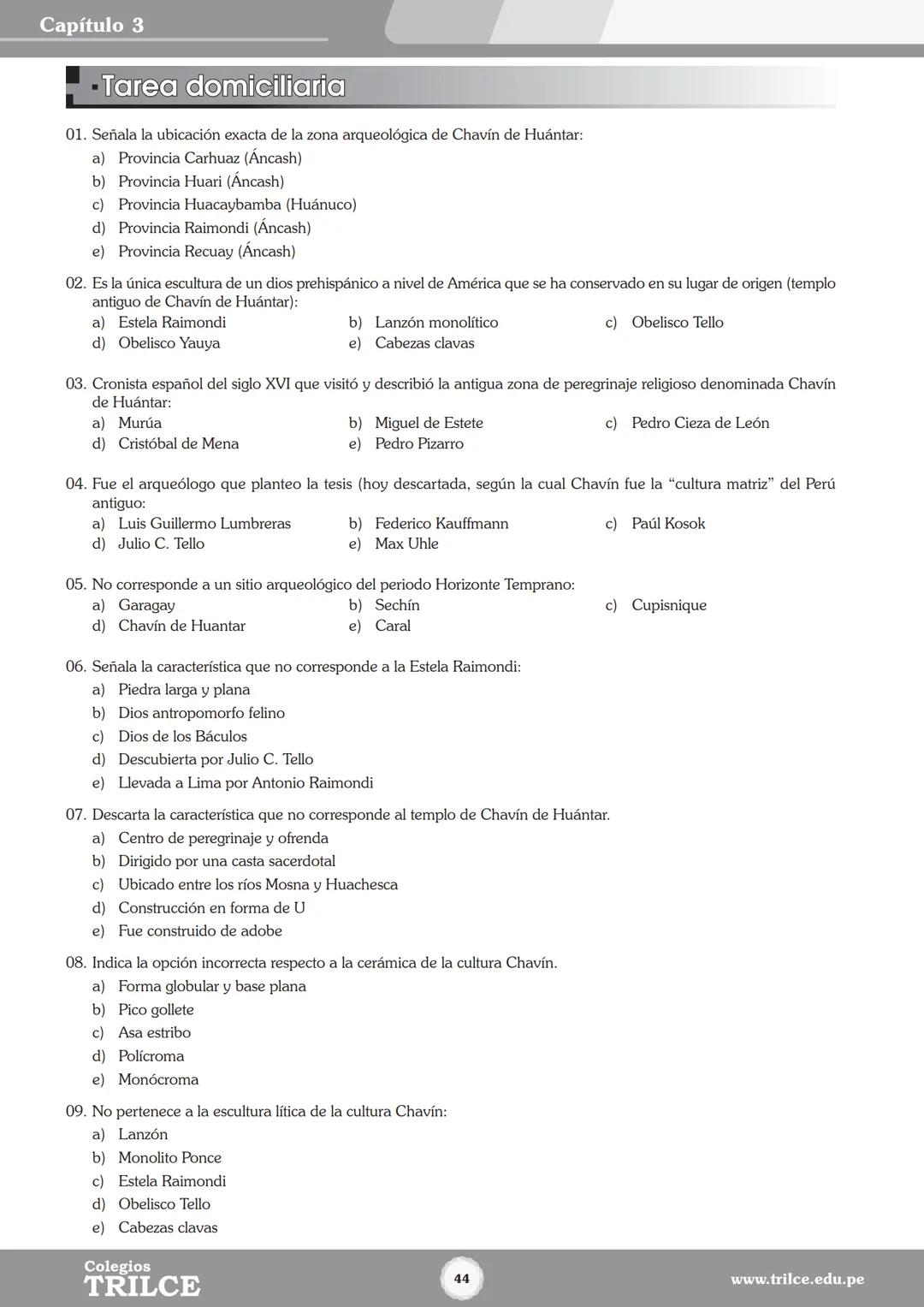 Colegios
# TRILCE
5.º San Marcos
Historia del Perú # Índice
I Bimestre
Capítulo 1
Primeros Pobladores Americanos
5
Capítulo 2
Poblamient