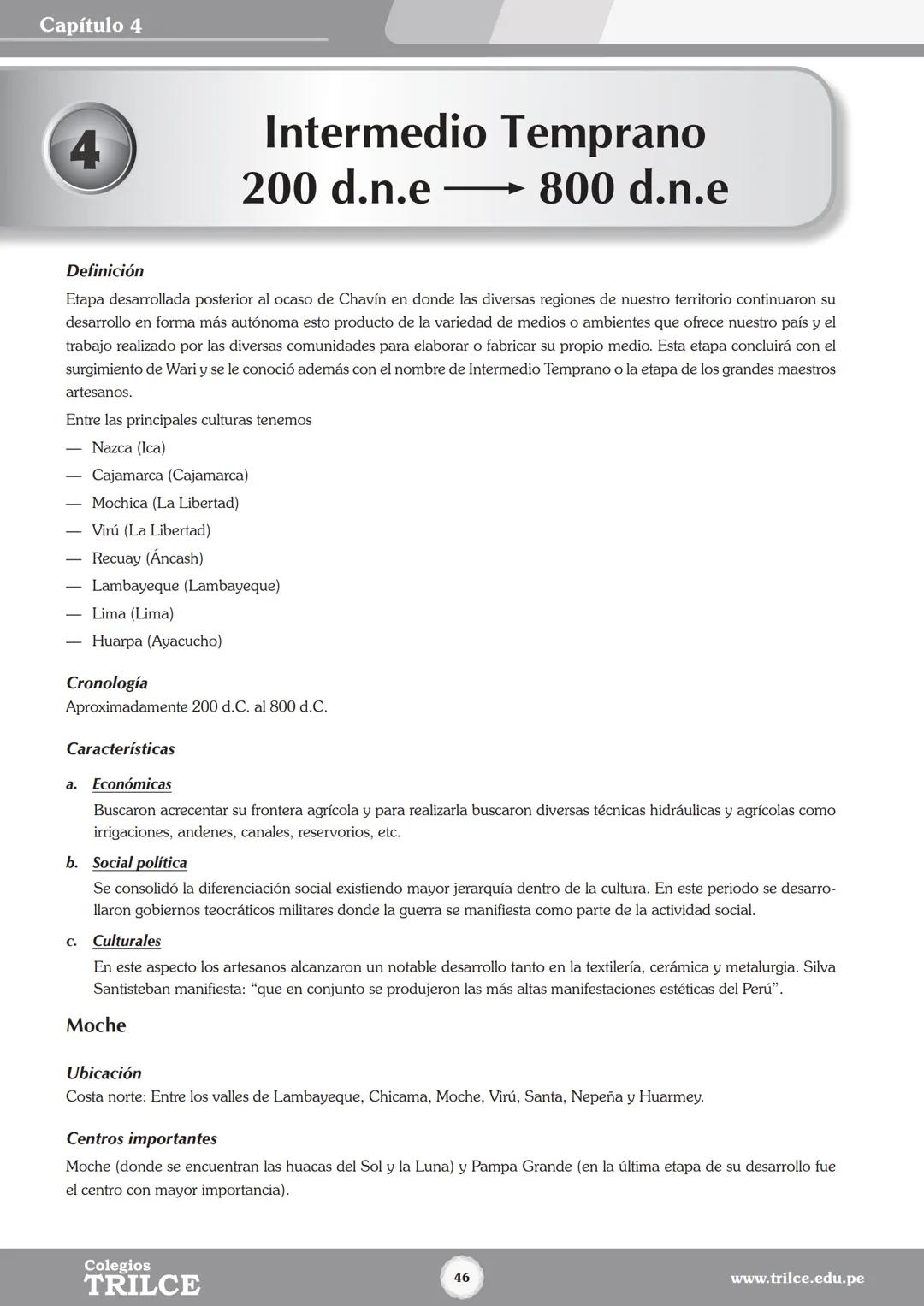 Colegios
# TRILCE
5.º San Marcos
Historia del Perú # Índice
I Bimestre
Capítulo 1
Primeros Pobladores Americanos
5
Capítulo 2
Poblamient