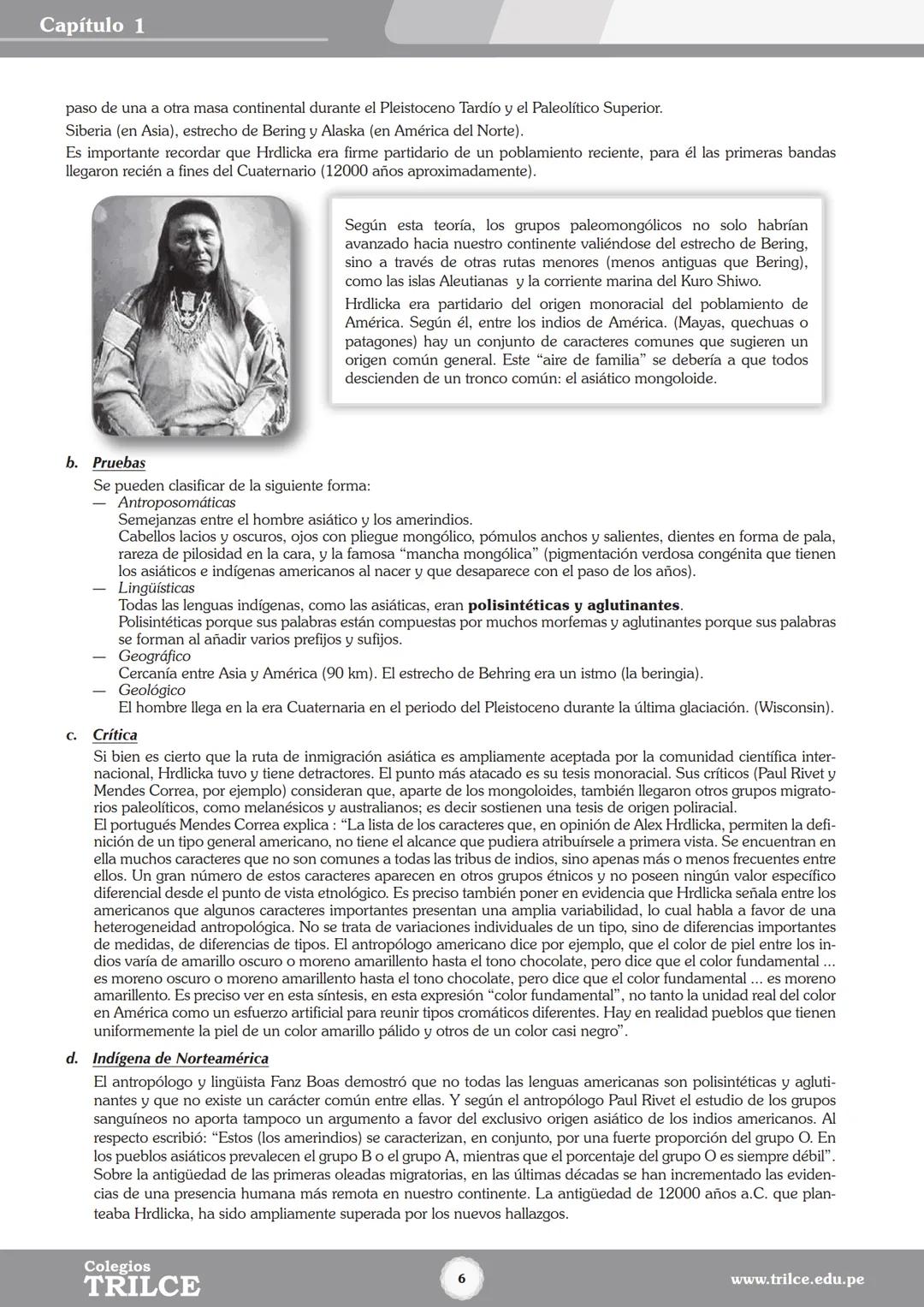 Colegios
# TRILCE
5.º San Marcos
Historia del Perú # Índice
I Bimestre
Capítulo 1
Primeros Pobladores Americanos
5
Capítulo 2
Poblamient