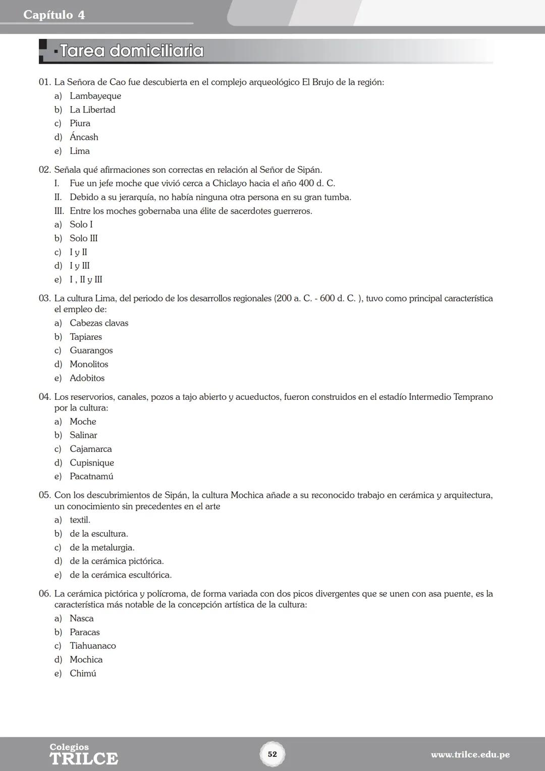 Colegios
# TRILCE
5.º San Marcos
Historia del Perú # Índice
I Bimestre
Capítulo 1
Primeros Pobladores Americanos
5
Capítulo 2
Poblamient