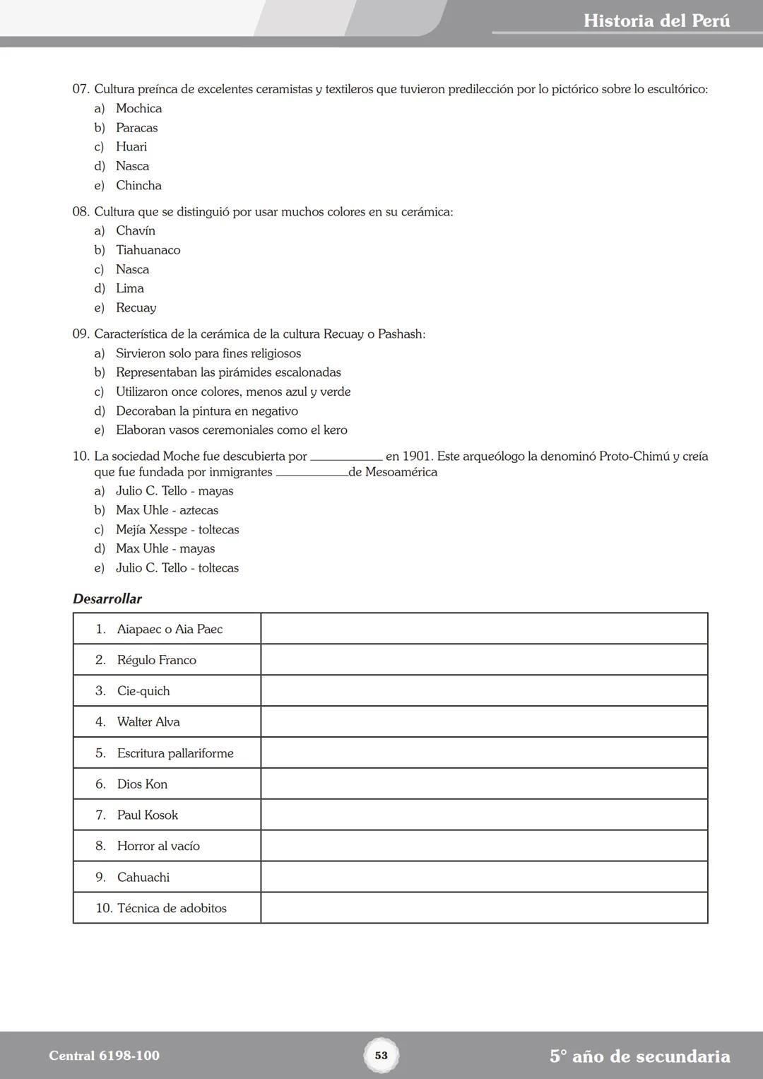 Colegios
# TRILCE
5.º San Marcos
Historia del Perú # Índice
I Bimestre
Capítulo 1
Primeros Pobladores Americanos
5
Capítulo 2
Poblamient