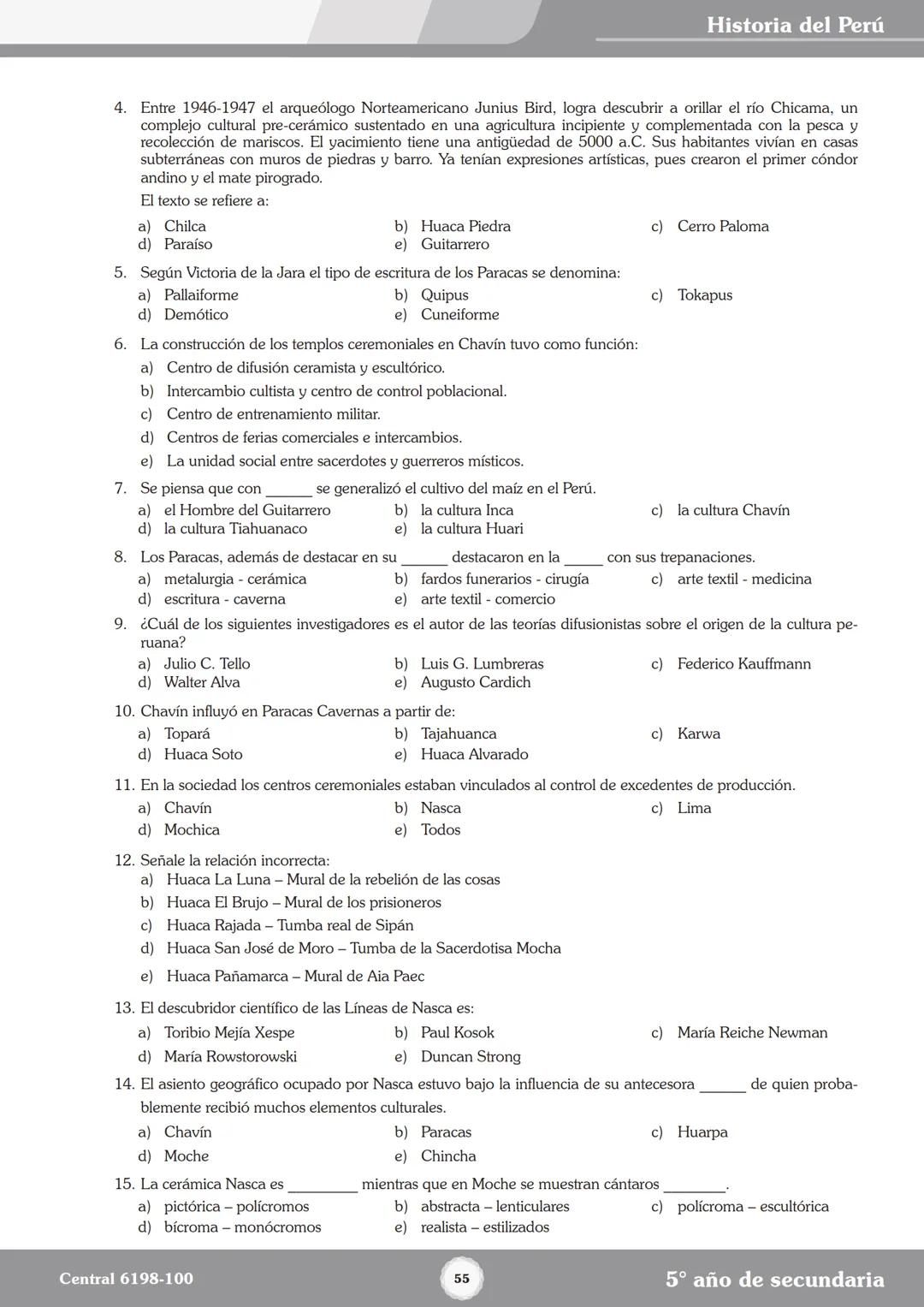 Colegios
# TRILCE
5.º San Marcos
Historia del Perú # Índice
I Bimestre
Capítulo 1
Primeros Pobladores Americanos
5
Capítulo 2
Poblamient