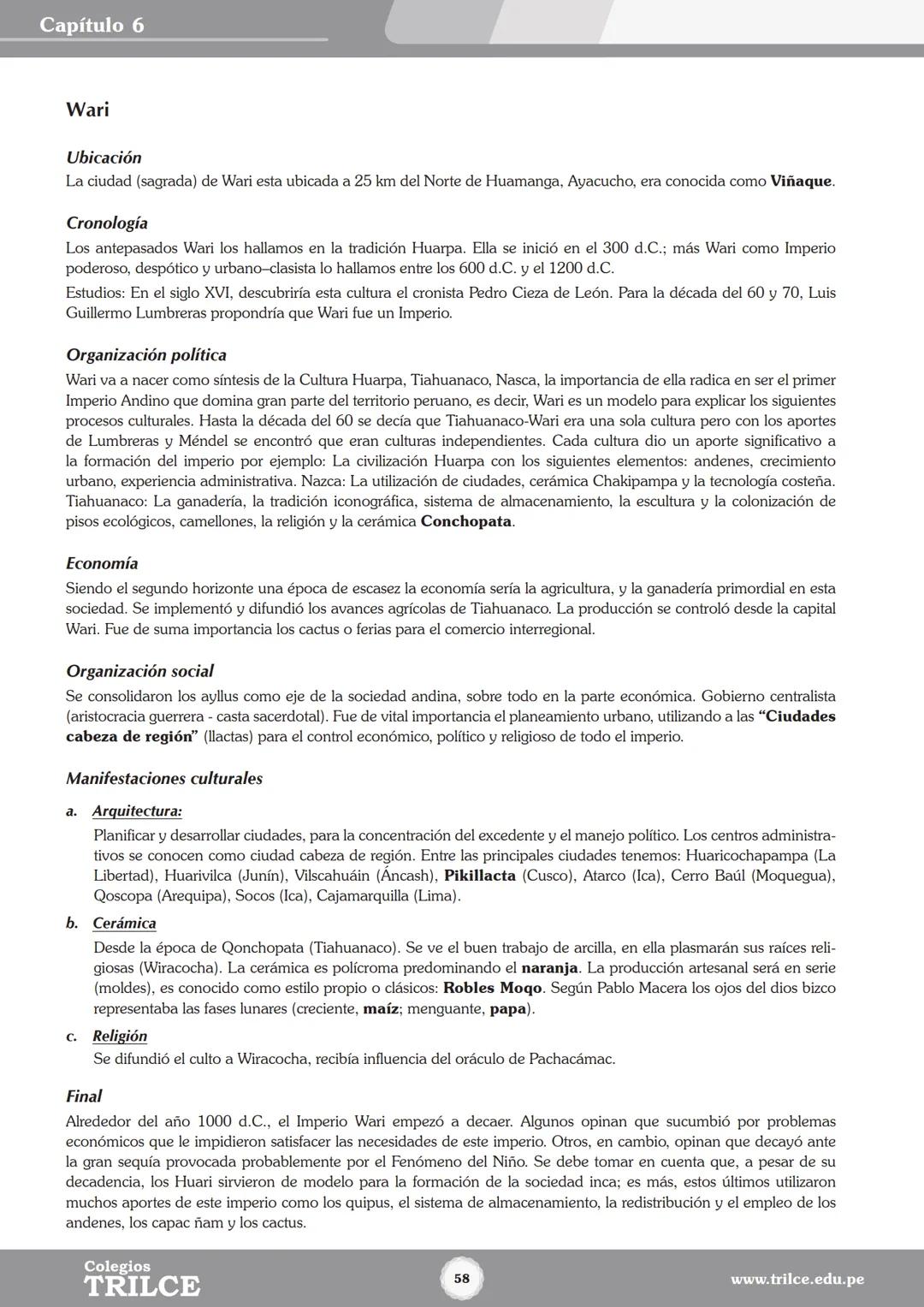 Colegios
# TRILCE
5.º San Marcos
Historia del Perú # Índice
I Bimestre
Capítulo 1
Primeros Pobladores Americanos
5
Capítulo 2
Poblamient