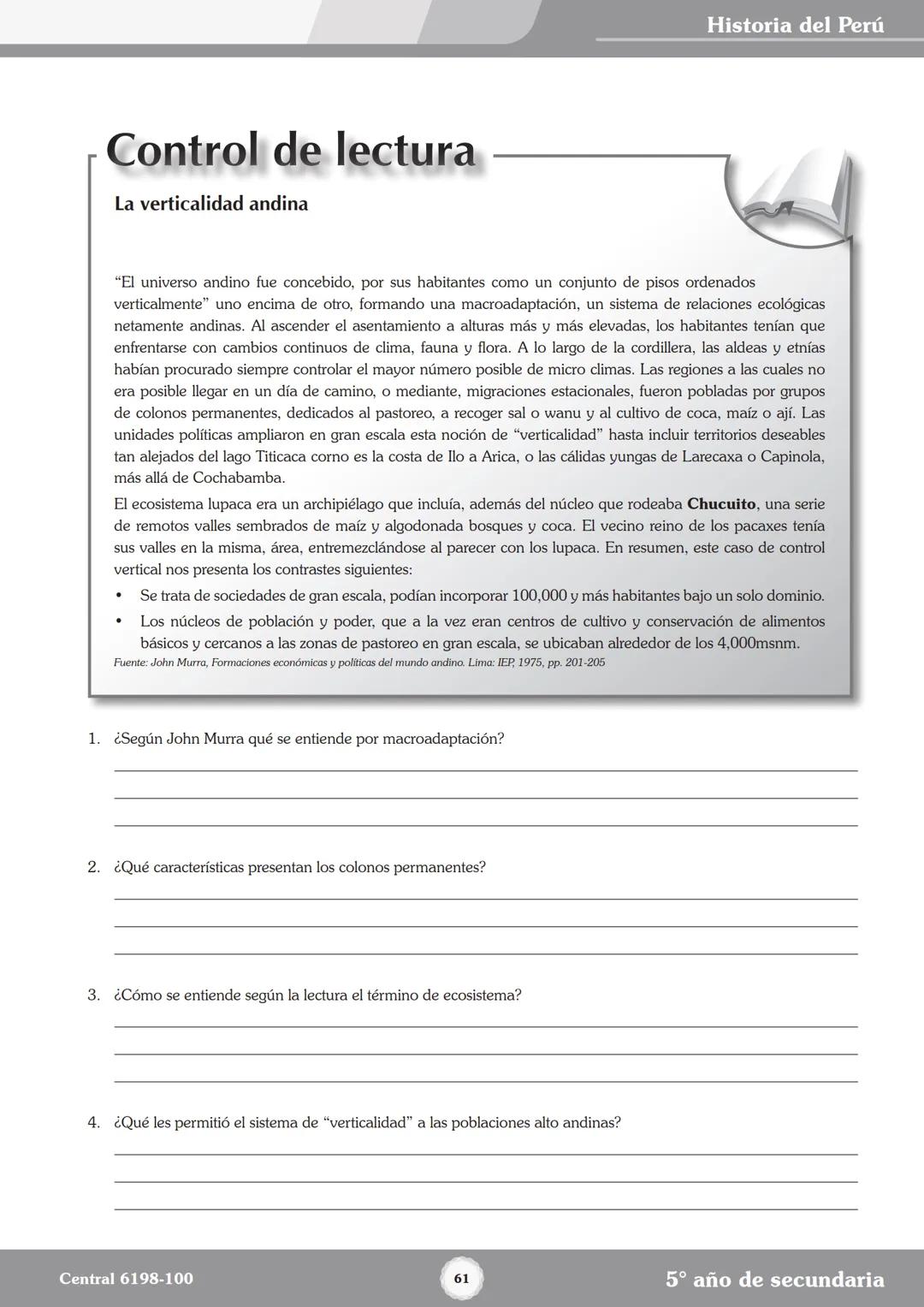 Colegios
# TRILCE
5.º San Marcos
Historia del Perú # Índice
I Bimestre
Capítulo 1
Primeros Pobladores Americanos
5
Capítulo 2
Poblamient