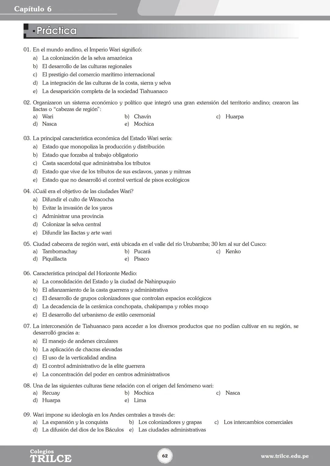 Colegios
# TRILCE
5.º San Marcos
Historia del Perú # Índice
I Bimestre
Capítulo 1
Primeros Pobladores Americanos
5
Capítulo 2
Poblamient