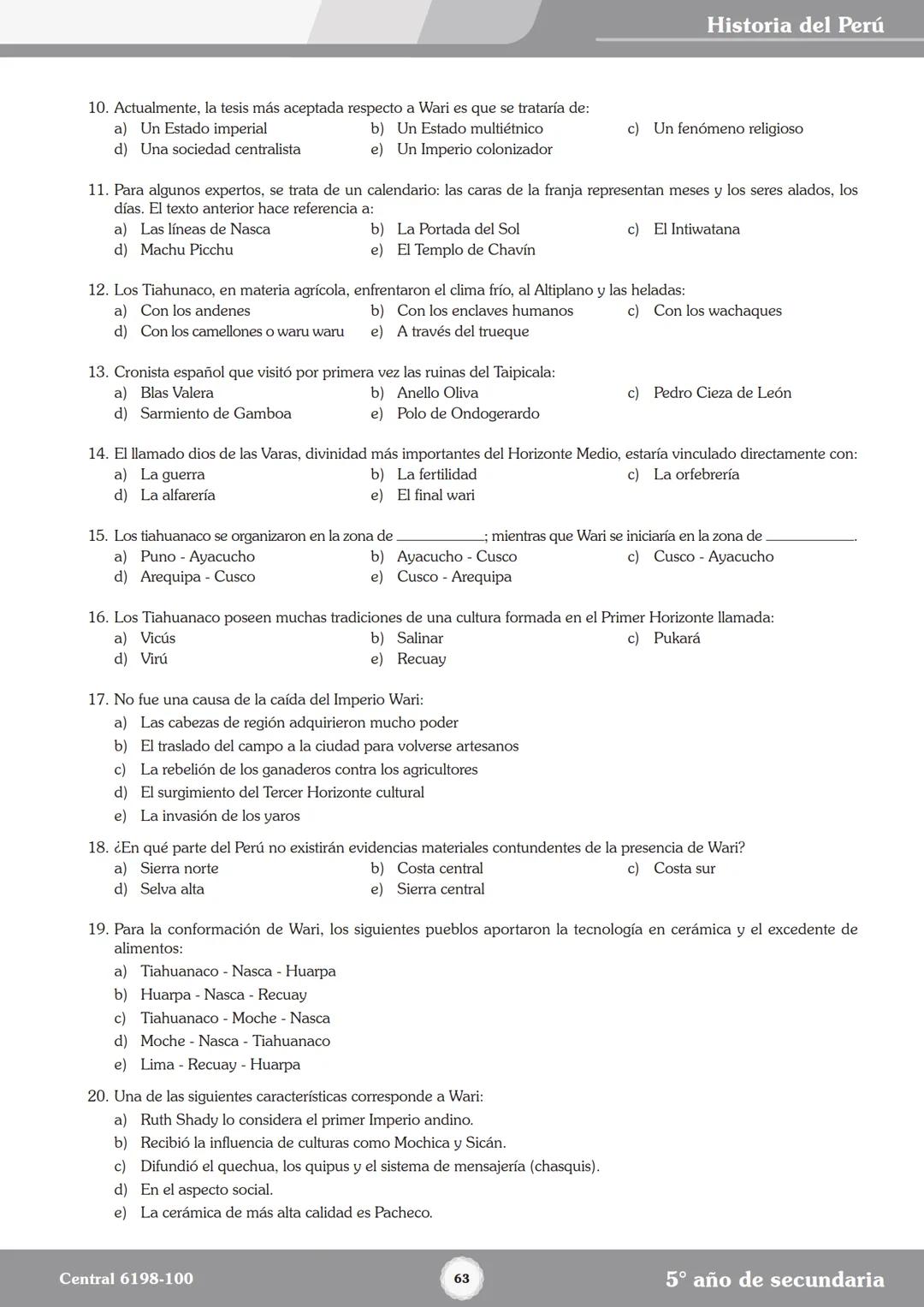 Colegios
# TRILCE
5.º San Marcos
Historia del Perú # Índice
I Bimestre
Capítulo 1
Primeros Pobladores Americanos
5
Capítulo 2
Poblamient