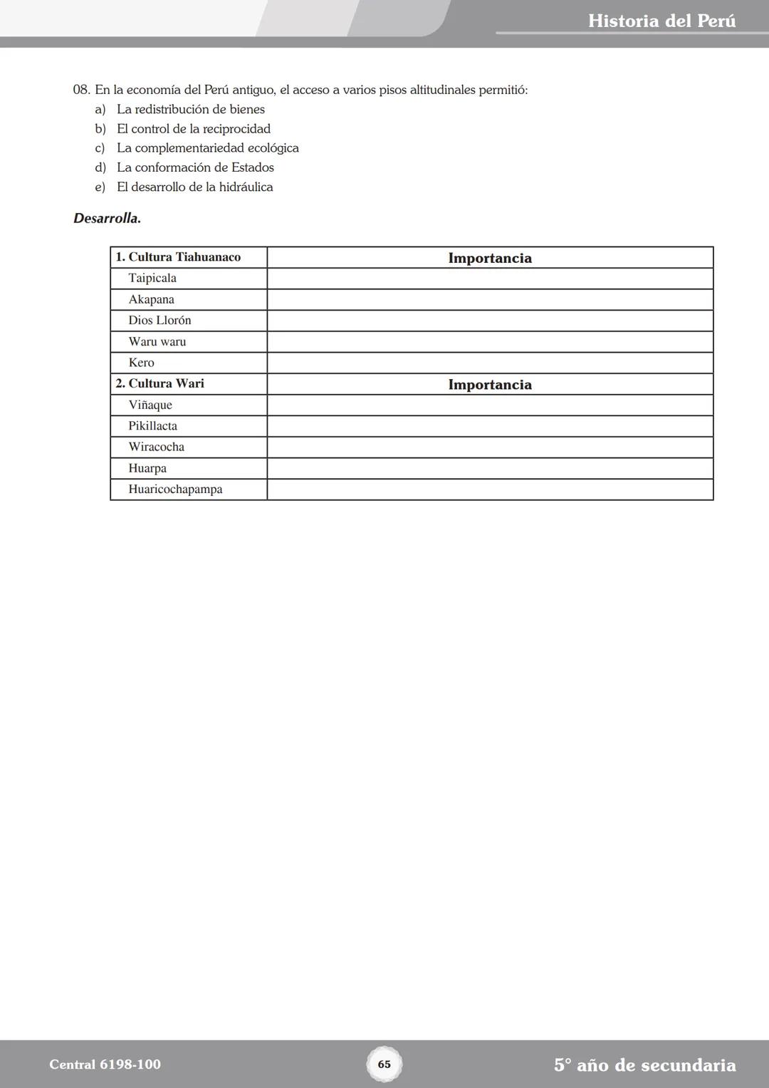 Colegios
# TRILCE
5.º San Marcos
Historia del Perú # Índice
I Bimestre
Capítulo 1
Primeros Pobladores Americanos
5
Capítulo 2
Poblamient
