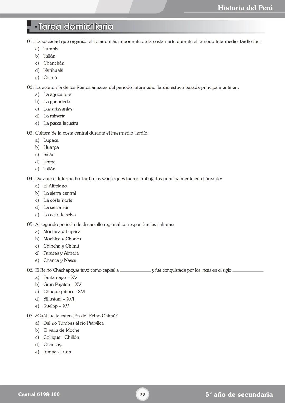 Colegios
# TRILCE
5.º San Marcos
Historia del Perú # Índice
I Bimestre
Capítulo 1
Primeros Pobladores Americanos
5
Capítulo 2
Poblamient