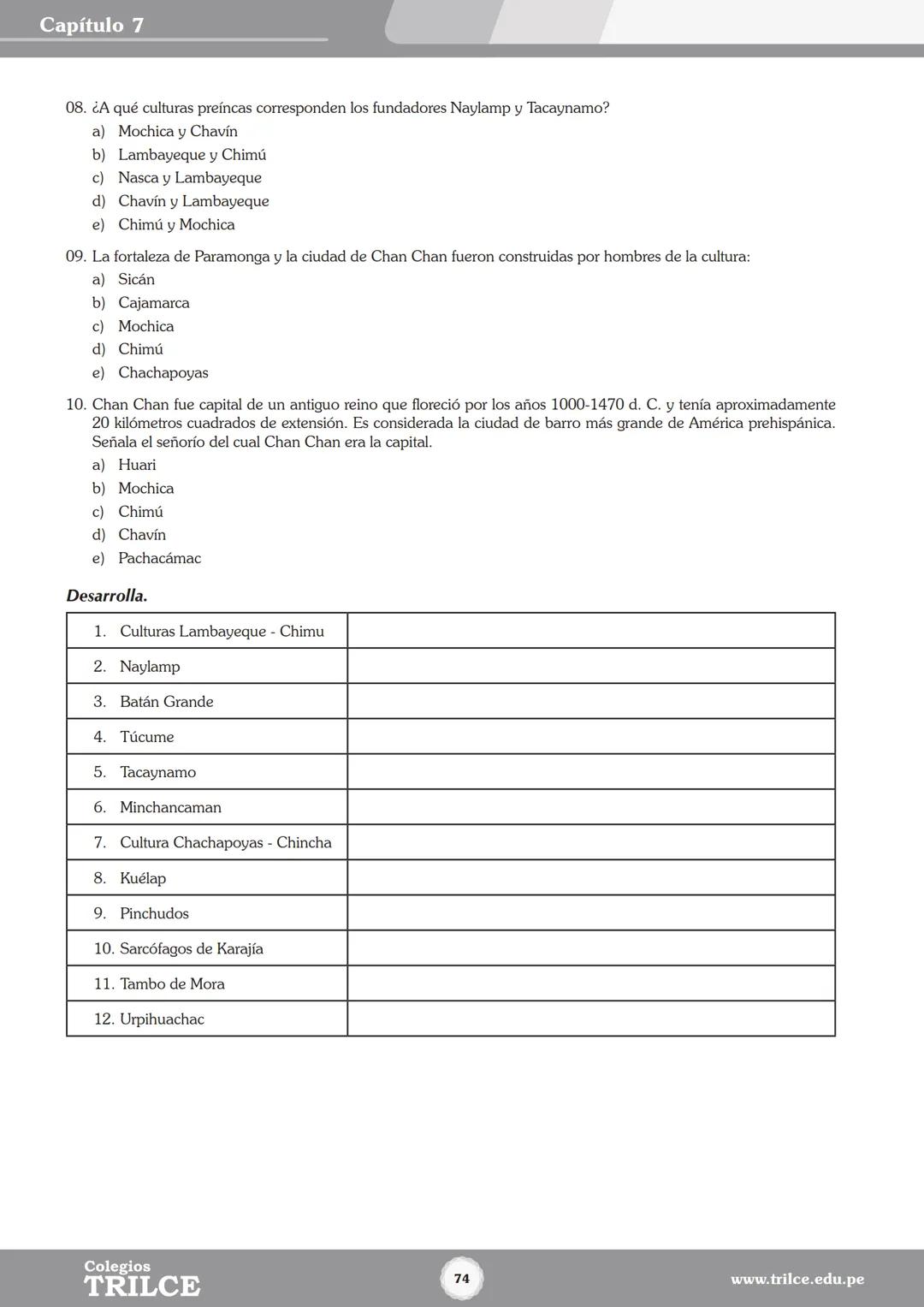Colegios
# TRILCE
5.º San Marcos
Historia del Perú # Índice
I Bimestre
Capítulo 1
Primeros Pobladores Americanos
5
Capítulo 2
Poblamient