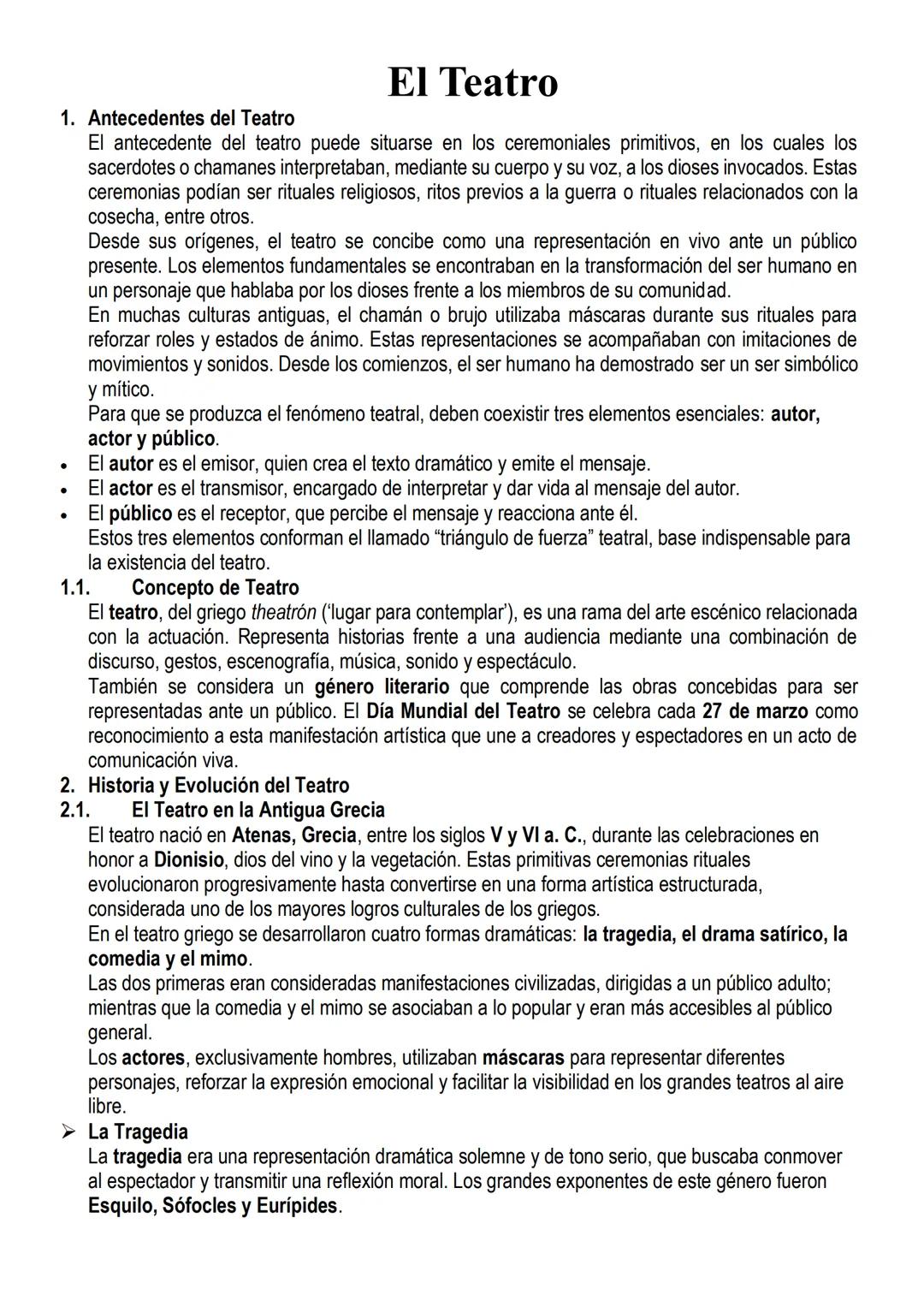 # El Teatro
1. Antecedentes del Teatro
El antecedente del teatro puede situarse en los ceremoniales primitivos, en los cuales los
sa
