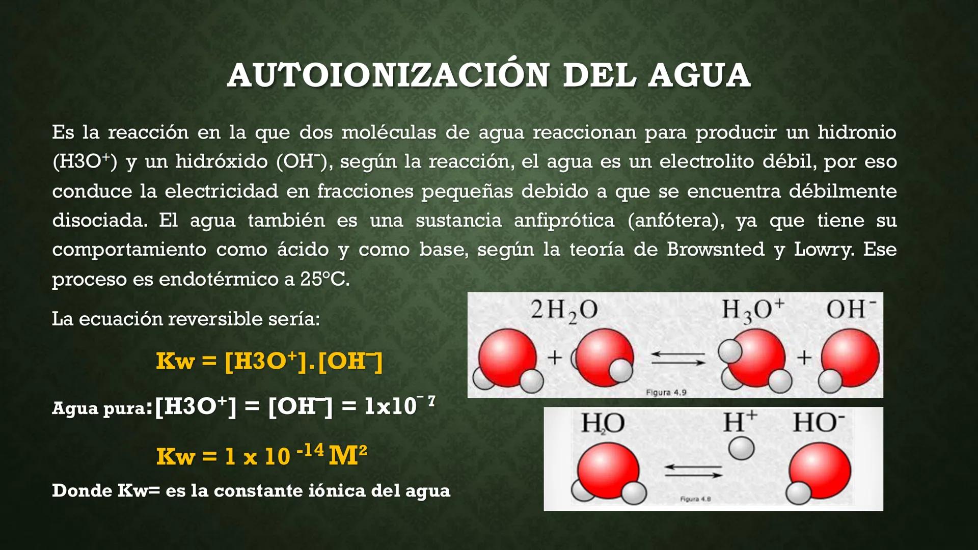 # EQUILIBRIO IONICO DEL AGUA
MGT. TANIA MOSQUEIRA VILLALBA # EQUILIBRIO IÓNICO
Es la reacción química de auto ionización del agua, otro ti
