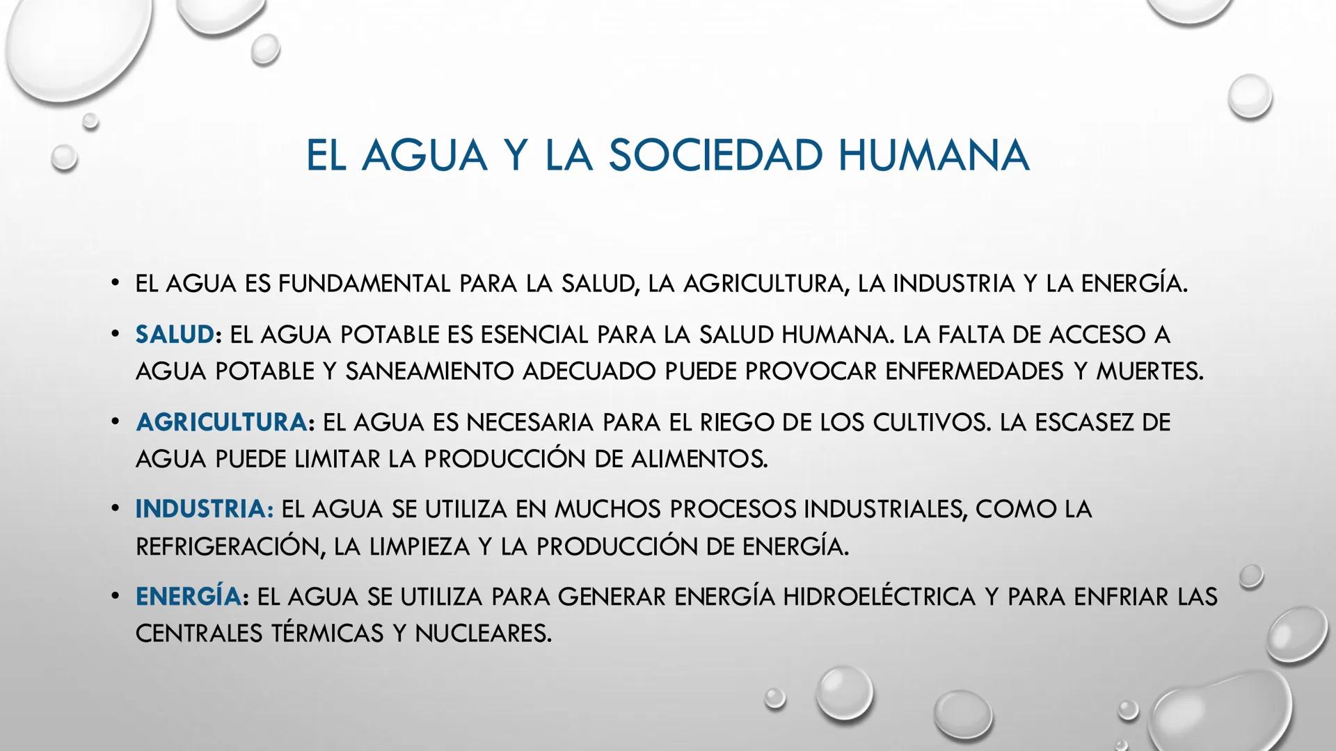 # EL AGUA
MAG. TANIA MOSQUEIRA VILLALBA # EL AGUA
ES UNA MOLÉCULA SIMPLE (H2O) PERO SUMAMENTE IMPORTANTE. SUS PROPIEDADES ÚNICAS
LAS DISTI
