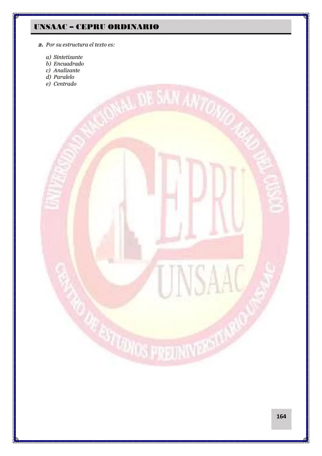 UNIVERSIDAD NACIONAL DE
SAN ANTONIO ABAD DEL CUSCO
NACIONAL DE SAN ANTONIO ARAD
CEPRI
UNSAAC
CENTRO DE ESTUDIOS PRE UNIVERSITARIO
UNSAAC
CIC