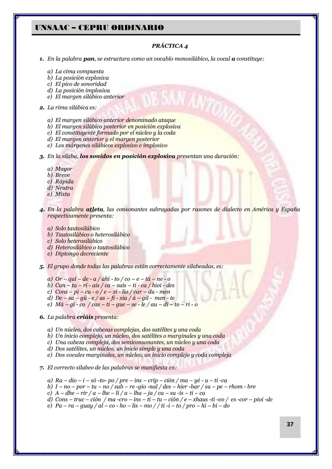 UNIVERSIDAD NACIONAL DE
SAN ANTONIO ABAD DEL CUSCO
NACIONAL DE SAN ANTONIO ARAD
CEPRI
UNSAAC
CENTRO DE ESTUDIOS PRE UNIVERSITARIO
UNSAAC
CIC