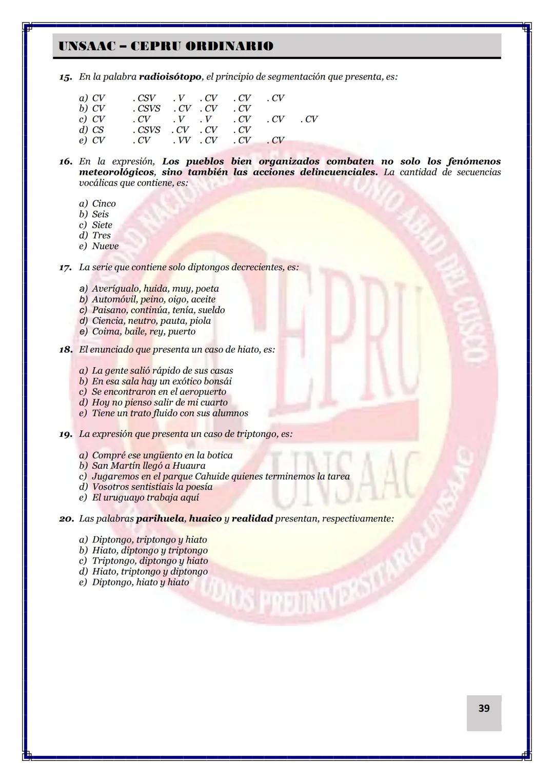 UNIVERSIDAD NACIONAL DE
SAN ANTONIO ABAD DEL CUSCO
NACIONAL DE SAN ANTONIO ARAD
CEPRI
UNSAAC
CENTRO DE ESTUDIOS PRE UNIVERSITARIO
UNSAAC
CIC